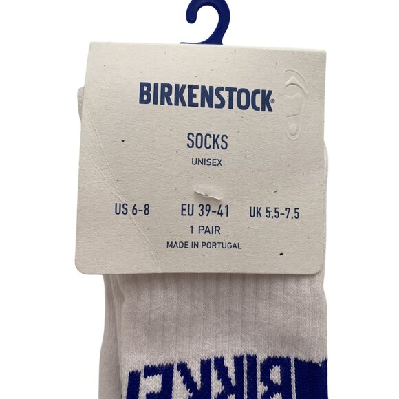 Birkenstock Unisex Crew Socks US 6-8 EU 39-41 White With Red & Blue Stripes Made - Picture 2 of 2